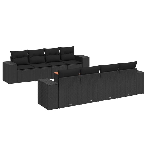 vidaXL Salon de jardin 9 Pièces avec coussins noir résine tressée