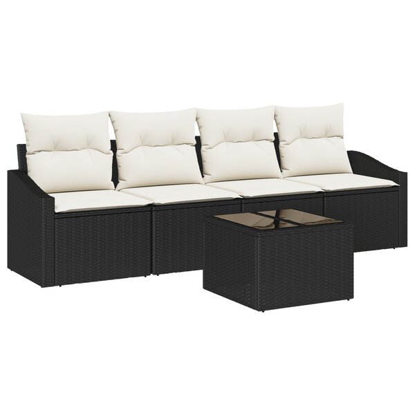 vidaXL Ensemble de Canapé de Jardin 5 pièces avec Coussins Noir Rattan Poly