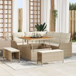 Ensemble de canapé de jardin de 8 pièces avec coussins en beige en poly rotin acacia