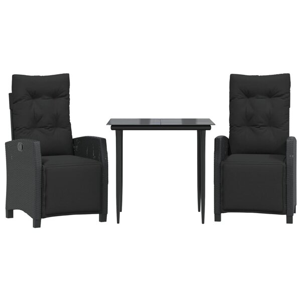 vidaXL Ensemble à manger de jardin avec coussins 3 Pièces Noir