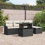 vidaXL Ensemble de canapé de jardin avec coussin 6 Pièces Noir Poly rotin