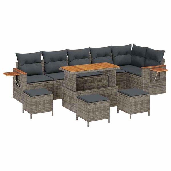 vidaXL Ensemble de canapé de jardin 10 Pièces Gris Poly rotin