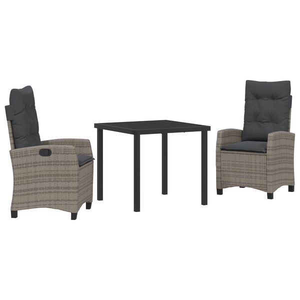 vidaXL Ensemble de salle à manger de jardin 3 pièces avec coussins gris poly rattan