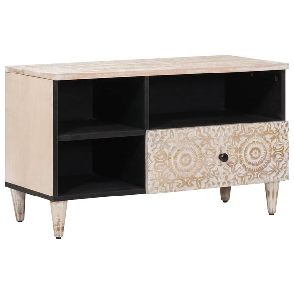 vidaXL Meuble TV Blanc 80 x 33 5 x 46 cm Bois de mangue massif