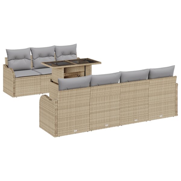 Ensemble de Canapé de Jardin vidaXL 8 Pièces avec Coussins Beige Rattan Poly