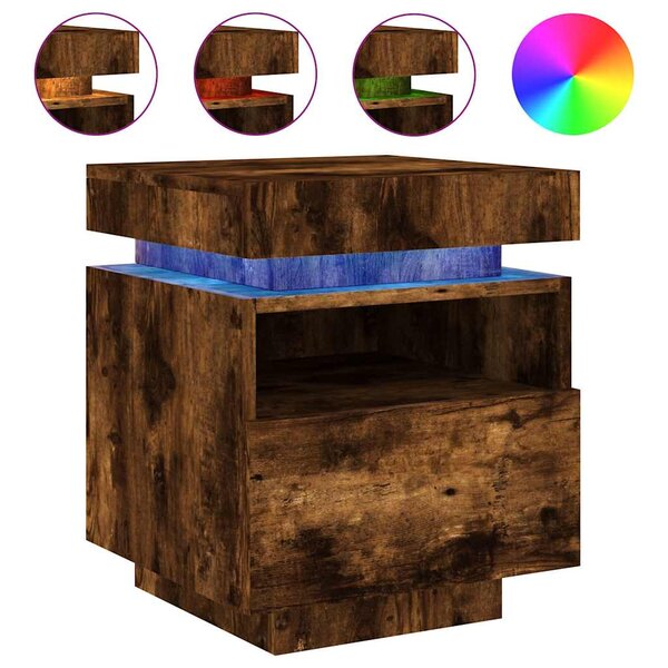 vidaXL Armoire de chevet avec lumières LED chêne fumé 40x39x48 5 cm
