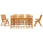 Ensemble de salle à manger de jardin 9 pièces en bois d'acacia massif pliable