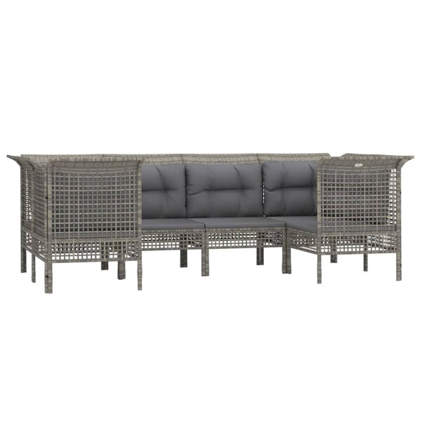 Salon de jardin meuble d'extérieur ensemble de mobilier 6 pièces avec coussins gris résine tressée 02_0016801