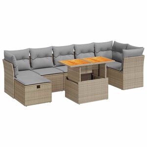 vidaXL Salon de jardin avec coussins 8 Pièces beige résine tressée acacia
