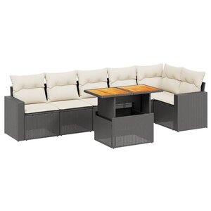 vidaXL Salon de jardin 7 Pièces avec coussins noir résine tressée