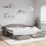vidaXL Lit de jour avec gigogne et tiroirs taupe 90x200 cm tissu