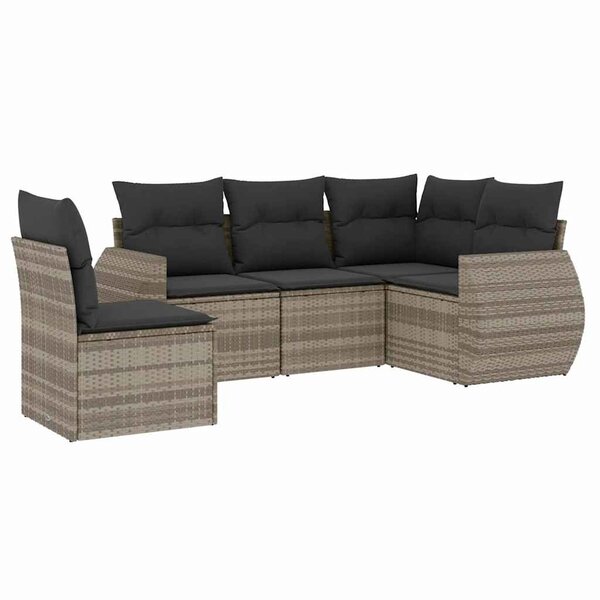 vidaXL Salon de jardin 5 Pièces avec coussins gris clair résine tressée