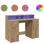vidaXL Bureau avec lumières LED chêne artisanal bois d'ingénierie