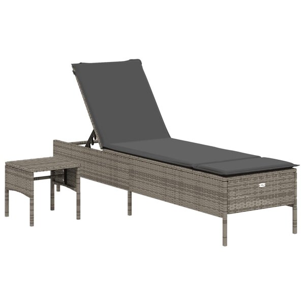 vidaXL Chaise longue avec table et coussin gris résine tressée