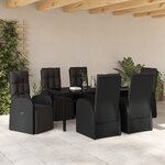 vidaXL Set de 7 Pièces Cuisine de Jardin avec Coussins Noir Rattan PE