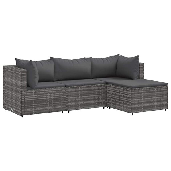 vidaXL Salon de jardin 4 Pièces avec coussins Gris Résine tressée