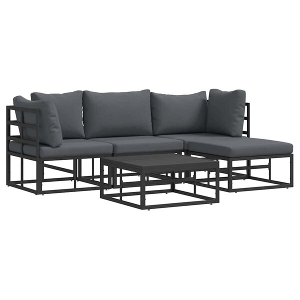 vidaXL Ensemble de canapé de jardin avec coussin 5 Pièces Noir Aluminium