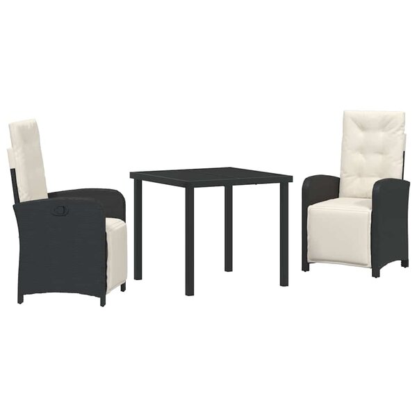 vidaXL Ensemble de salle à manger pour jardin 3 Pièces Noir polyrotin