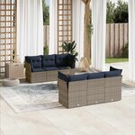 vidaXL Salon de jardin 7 Pièces avec coussins gris résine tressée