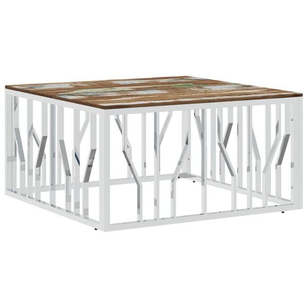 vidaXL Table basse argenté acier inoxydable/bois massif récupération