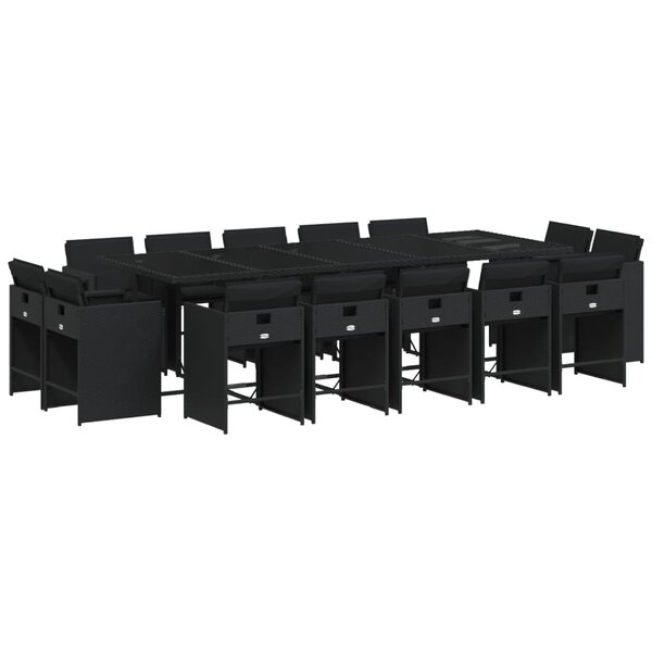 vidaXL Ensemble à manger de jardin 15 Pièces coussins noir résine tressée
