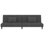 vidaXL Canapé-lit à 2 places avec deux oreillers Gris foncé Velours
