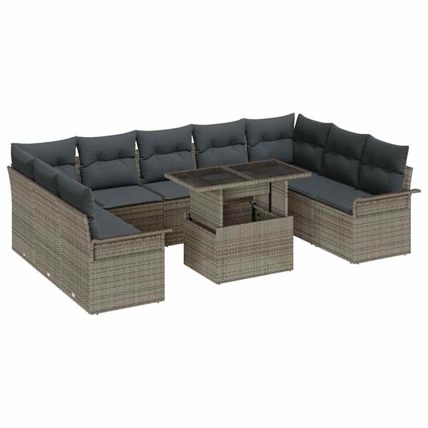 vidaXL Ensemble de canapé de jardin 10 Pièces Gris Poly rotin