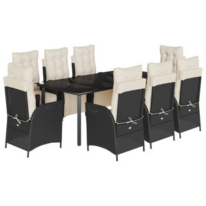 vidaXL Ensemble à manger de jardin 9Pièces coussins noir résine tressée