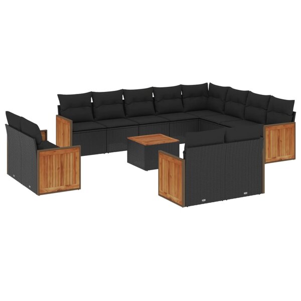 vidaXL Salon de jardin avec coussins 13 Pièces noir résine tressée