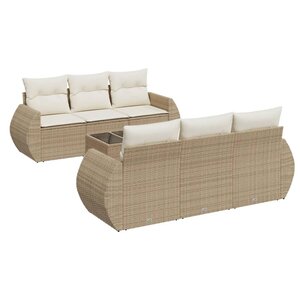 vidaXL Salon de jardin avec coussins 7 Pièces beige résine tressée