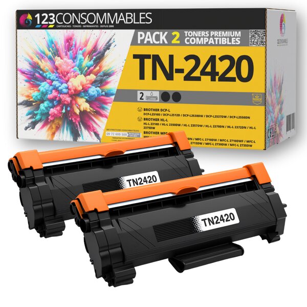 123CONSOMMABLES - TN2420 - Toner Compatible pour Brother DCP-L2530DW MFC-L2710DW HL-L2350DW DCP-L2510D HL-L2375DW MFC-L2730DW MFC-L2750DW HL-L2310D TN-2420 TN2410 TN-2410 (2 Noir)