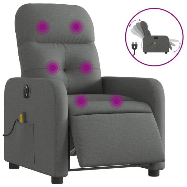 vidaXL Fauteuil inclinable de massage électrique gris foncé tissu
