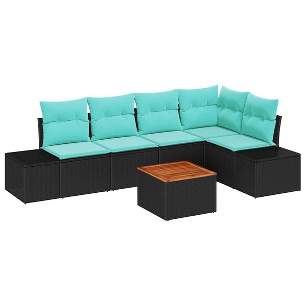 vidaXL Ensemble de canapé de jardin 6 Pièces Noir et turquoise