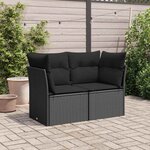 vidaXL Canapé de jardin avec coussins 2 places en polyrotin noir