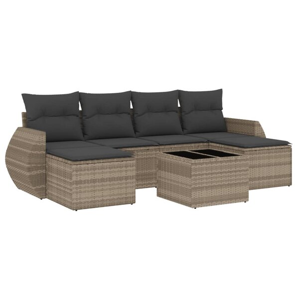 vidaXL Salon de jardin avec coussins 7 Pièces gris clair résine tressée