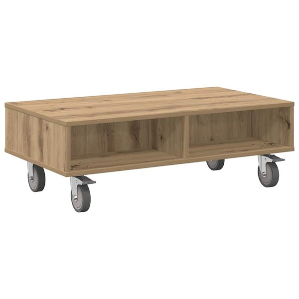 vidaXL Table d'appoint avec roues Chêne artisanal 90 x 50 x 30 cm