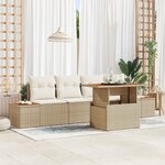 vidaXL Ensemble de salle à manger de jardin 5 pièces avec coussins Beige en Poly Rattan et Acacia