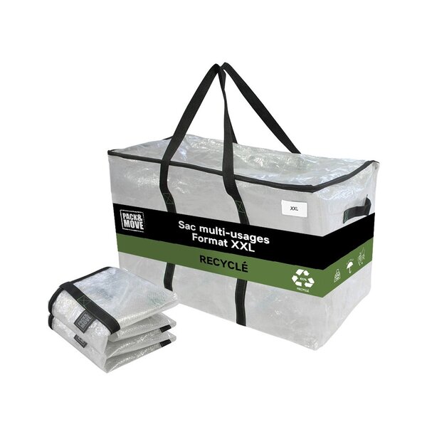 Pack and Move - Lot 2 Grands Sacs Déménagement Transparent Recyclé - Rangement Et Transport Ultra Résistant - Réutilisable - Poignées Solides - 100L