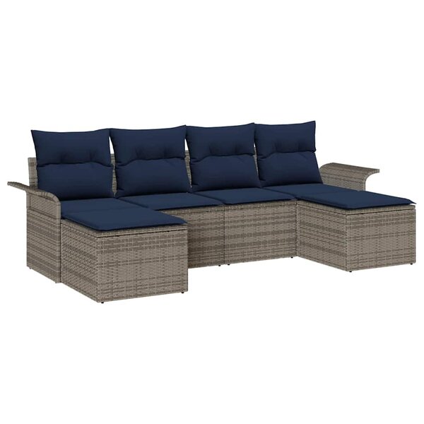vidaXL Ensemble de canapé de jardin avec coussin 6 Pièces Gris Poly rotin
