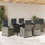 vidaXL Ensemble de salle à manger de jardin 7 pièces avec coussins gris en poly rattan