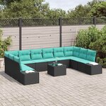 vidaXL Ensemble de canapé de jardin 10 Pièces Noir et turquoise Polyrotin