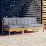 vidaXL Canapé 3 places de jardin et coussins gris Bois de pin solide
