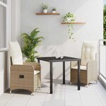 vidaXL Ensemble de salle à manger pour jardin 3 Pièces Beige Poly rotin