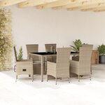 vidaXL Ensemble à manger de jardin et coussins 7 Pièces beige poly rotin