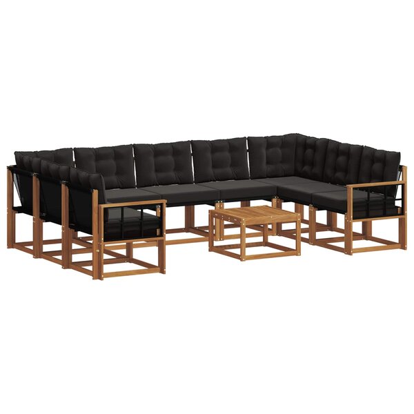 vidaXL Ensemble de canapés d'extérieur 10 pc Naturel et Noir