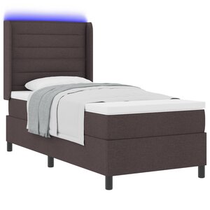 Lit Box Spring vidaXL avec Matelas & LED Marron Foncé 90x200 cm Tissu