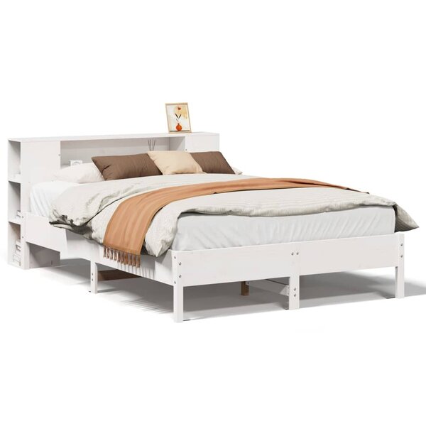 vidaXL Lit bibliothèque sans matelas blanc 150x200 cm bois pin massif