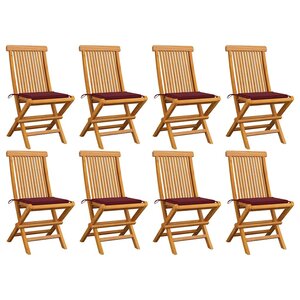 vidaXL Chaises de jardin avec coussins bordeaux lot de 8 Teck massif