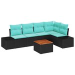vidaXL Ensemble de canapé de jardin avec coussin 6 Pièces Noir polyrotin