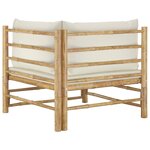 vidaXL Salon de jardin 2 Pièces avec coussins blanc crème bambou